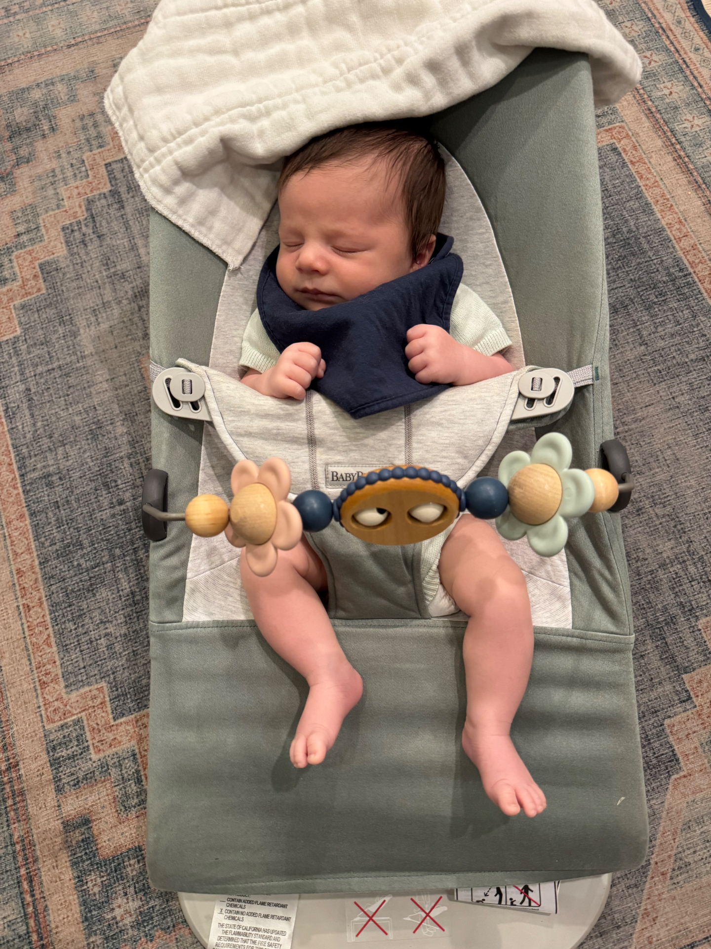 Ollie napping in the BabyBjörn bouncer